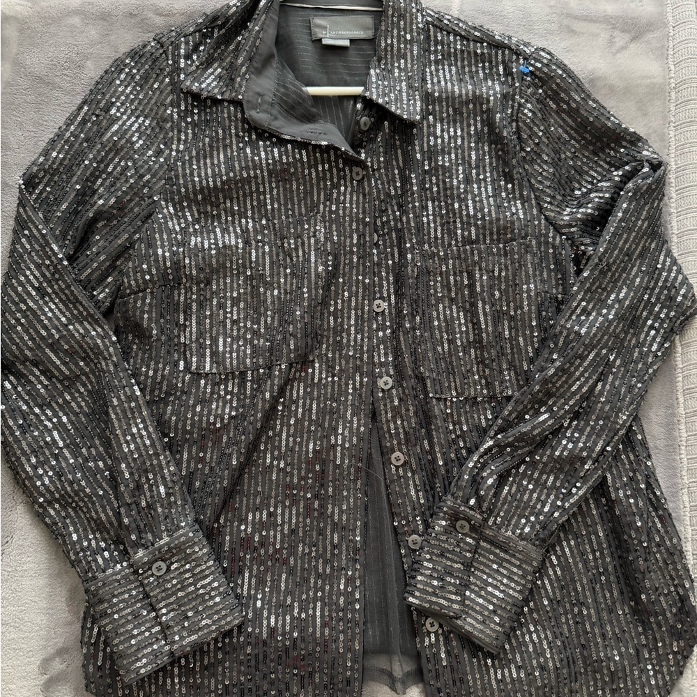 Anthropologie Silver Sequin Shirt